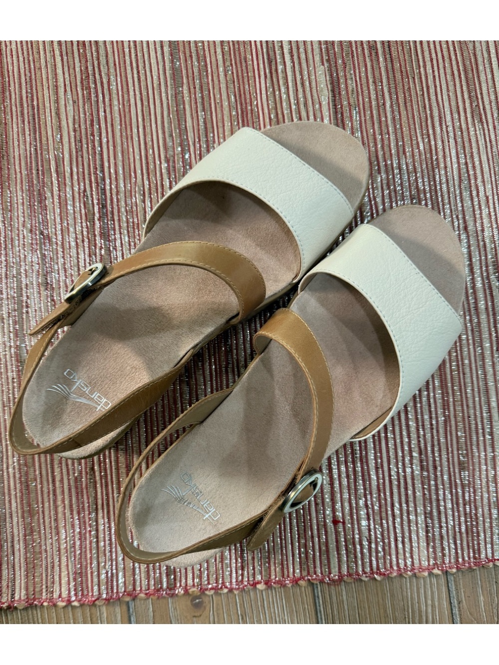 Dansko Marjorie Platform Two-Tone Slingback Sandals in Cream and Tan Leather - Picture 6 of 6